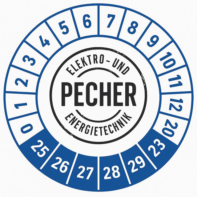 Pecher Prüfplakette für den E-Check mit Jahres- und Monatsfeldern