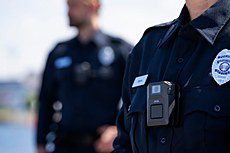 Sicherheitsmitarbeiter mit Bodycam am Revers